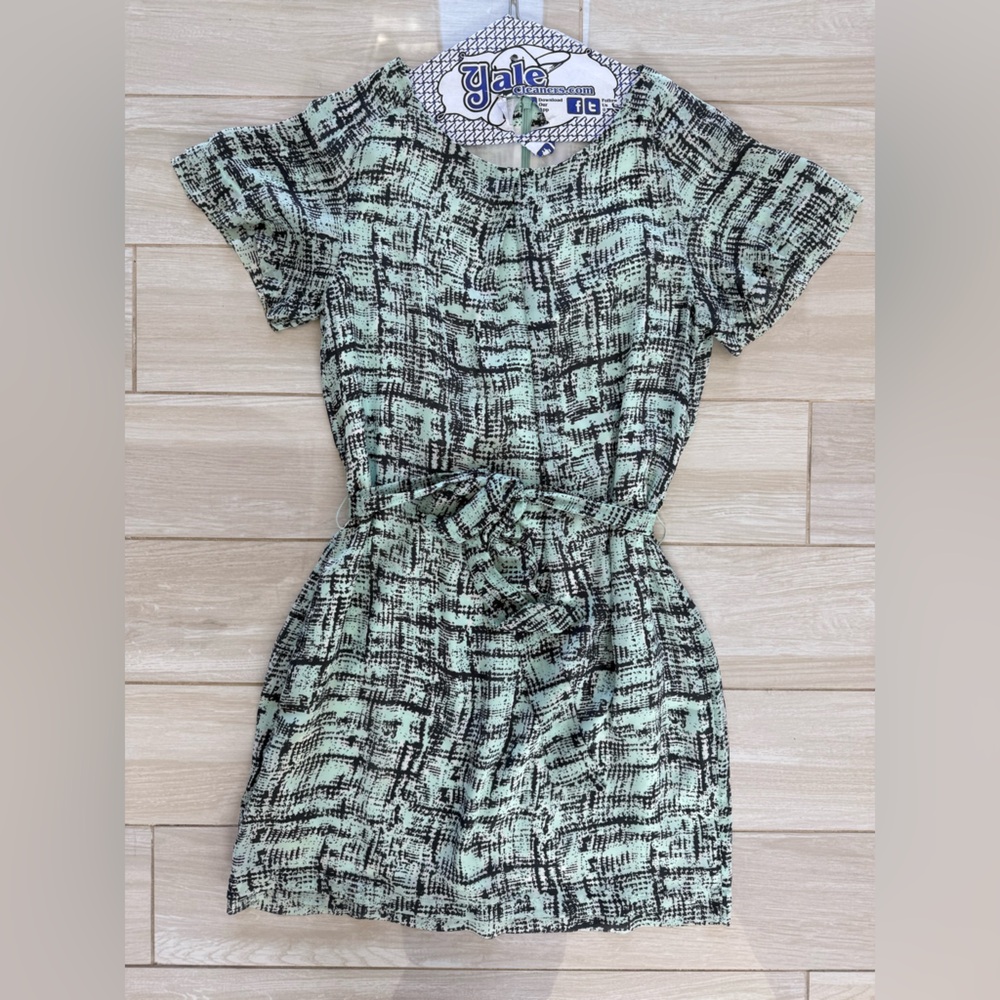 Mint green and grey tie waist dress